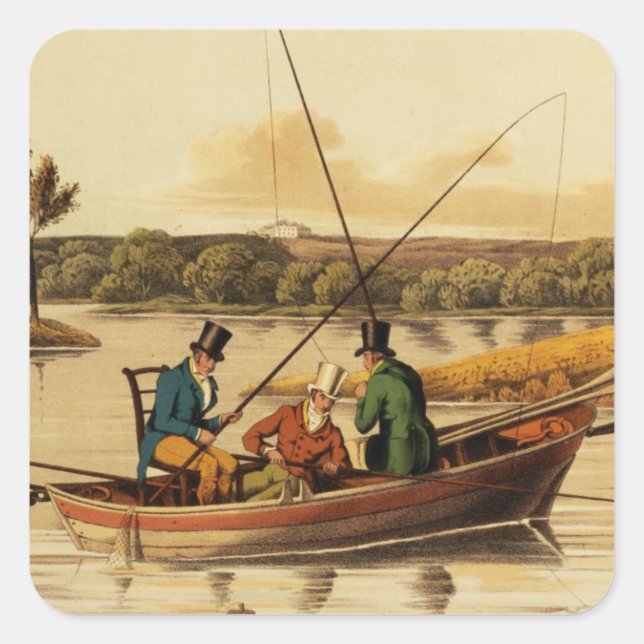 Fishing in a Punt, aquatinted by I. Clark, pub. by Square Sticker (Front)