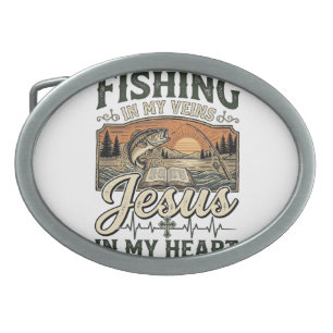 Fishing In My Veins Jesus In My Heart Vintage Belt Buckle