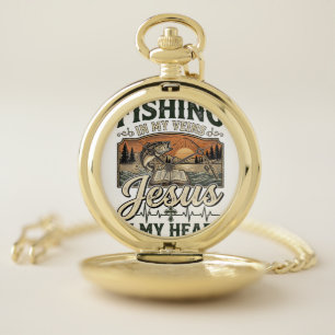 Fishing In My Veins Jesus In My Heart Vintage Pocket Watch