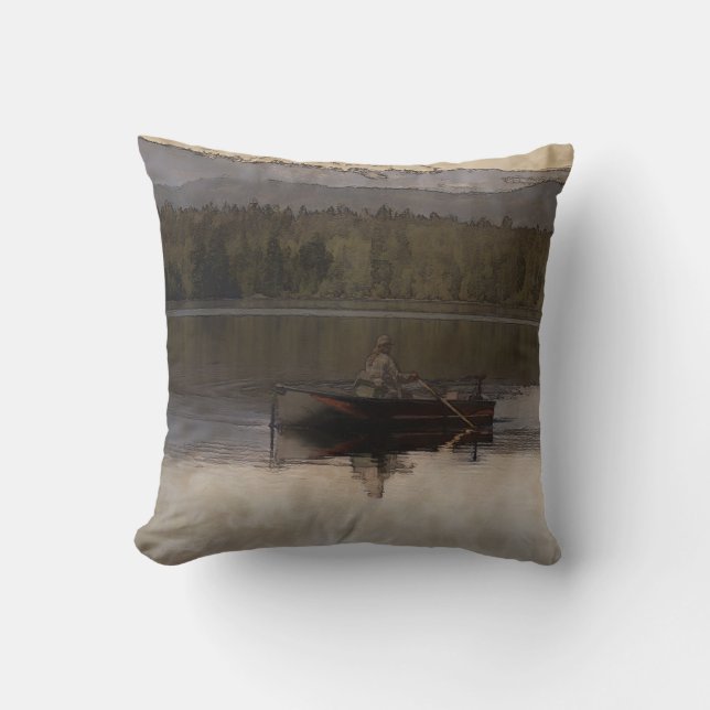 Fishing in Silence Throw Pillow (Front)