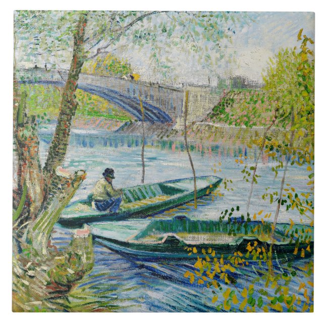 Fishing in Spring by Vincent van Gogh Ceramic Tile (Front)