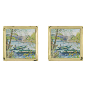 Fishing in Spring by Vincent van Gogh Cufflinks