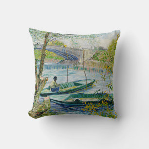 Fishing in Spring by Vincent van Gogh Throw Pillow