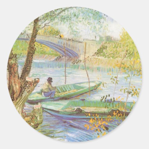 Fishing in Spring Pont de Clichy Vincent van Gogh Classic Round Sticker