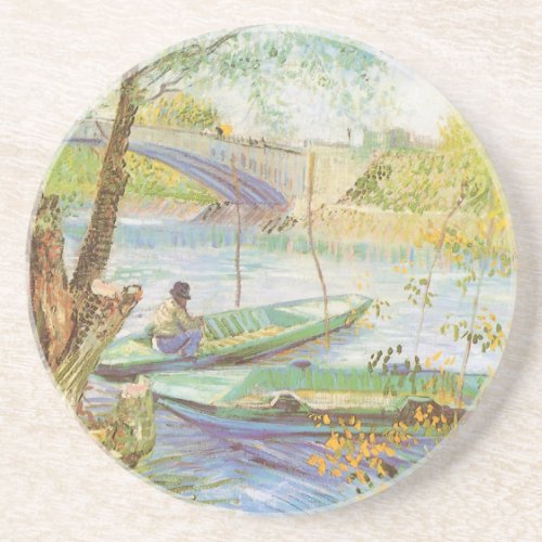 Fishing in Spring Pont de Clichy Vincent van Gogh Drink Coaster