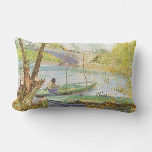 Fishing in Spring Pont de Clichy Vincent van Gogh Lumbar Pillow