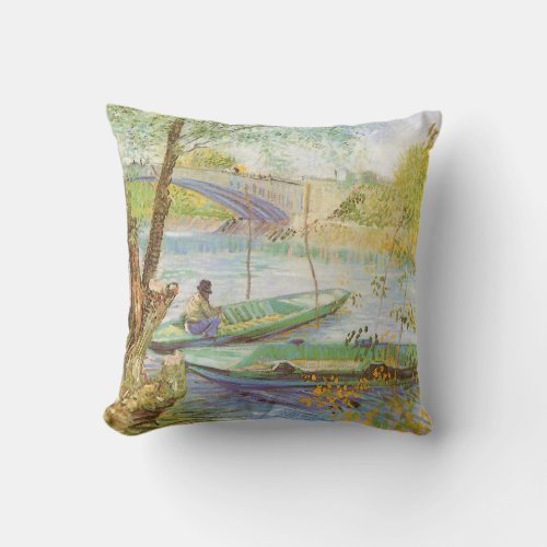 Fishing in Spring Pont de Clichy Vincent van Gogh Throw Pillow