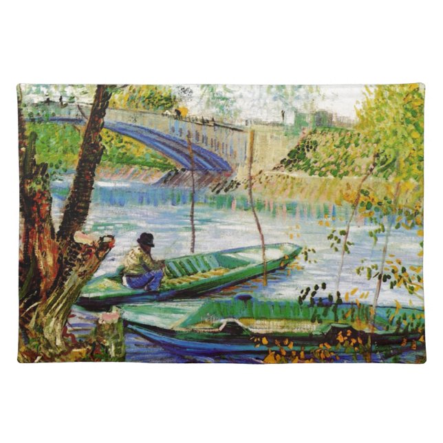 Fishing in Spring, Vincent van Gogh. Beautiful fis Cloth Placemat (Front)