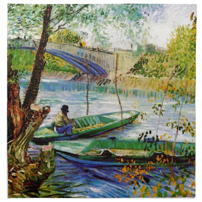 Fishing in Spring, Vincent van Gogh. Beautiful fis Napkin (Front)
