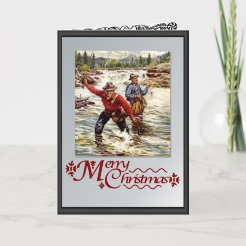 Fishing in the river holiday card