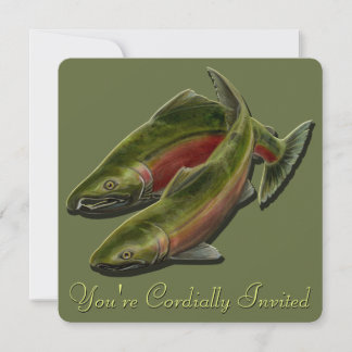 Fishing Invitations Personalized Salmon Art RSVP