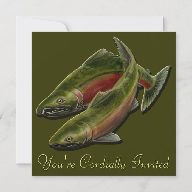 Fishing Invitations Personalized Salmon Art RSVP (Front)