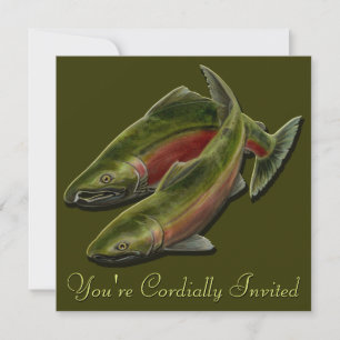 Fishing Invitations Personalized Salmon Art RSVP