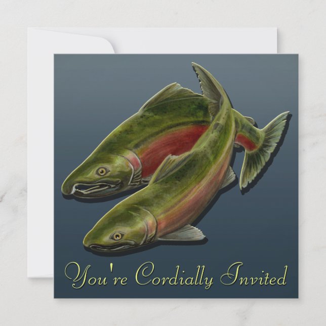 Fishing Invitations Personalized Salmon Art RSVP (Front)