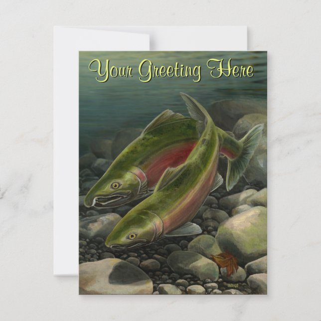 Fishing Invitations Personalized Salmon Art RSVP (Front)
