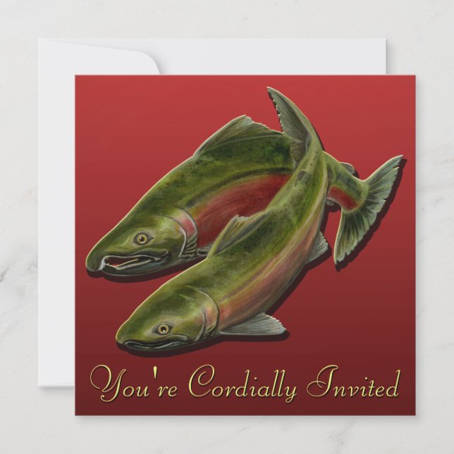 Fishing Invitations Personalized Salmon Art RSVP (Front)