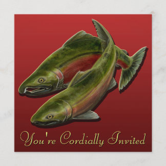 Fishing Invitations Personalized Salmon Art RSVP