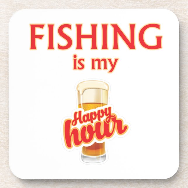 Fishing Is My Happy Hour Beverage Coaster (Front)