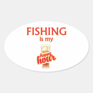 Fishing Is My Happy Hour Oval Sticker