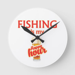 Fishing Is My Happy Hour Round Clock