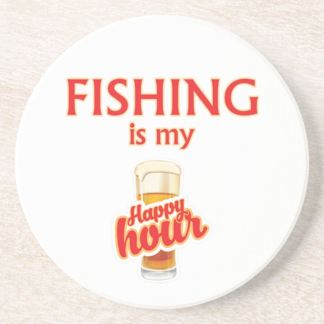 Fishing Is My Happy Hour Sandstone Coaster (Front)
