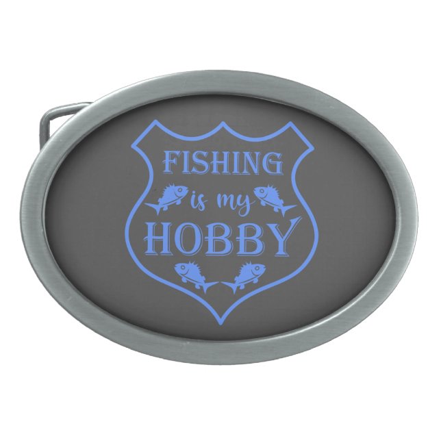 Fishing is my hobby shield quote on crest  belt buckle (Front)