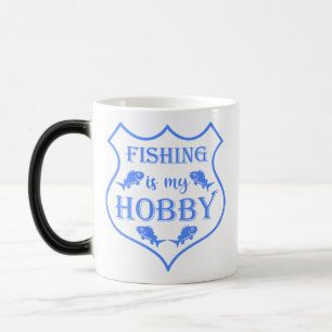Fishing is my hobby shield quote on crest color morph mug