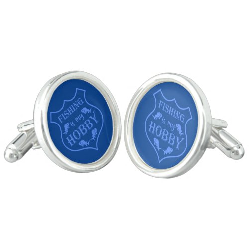 Fishing is my hobby shield quote on crest  cufflinks