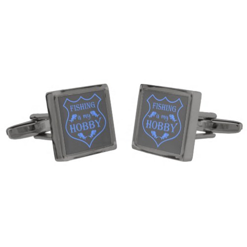 Fishing is my hobby shield quote on crest  cufflinks