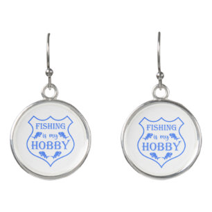Fishing is my hobby shield quote on crest earrings