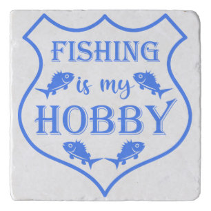 Fishing is my hobby shield quote on crest trivet