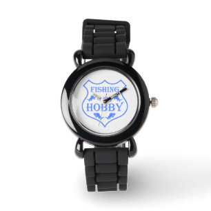 Fishing is my hobby shield quote on crest watch