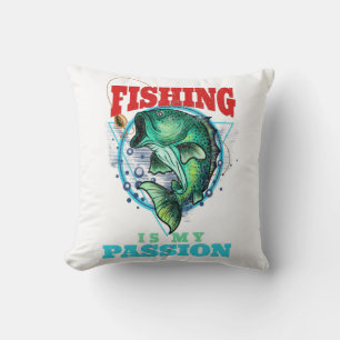 Fishing is my Passion, Vintage Angler Bass Throw Pillow