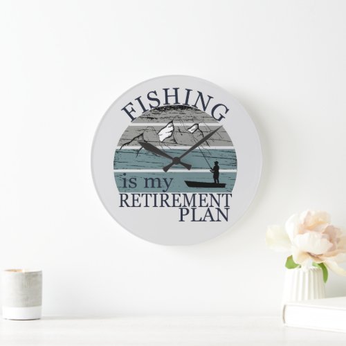 fishing is my retirement plan vintage large clock