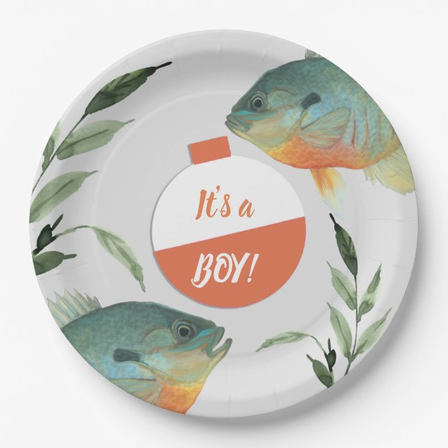 Fishing Its a Boy Baby Shower Paper Plates (Front)