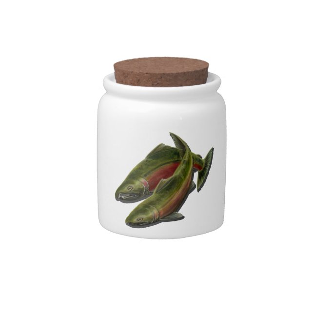 Fishing Jar Coho Salmon Fishing Art Candy Jars (Front)