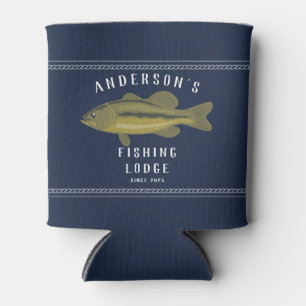 Fishing Lodge in Blue, Bass and Family Can Cooler