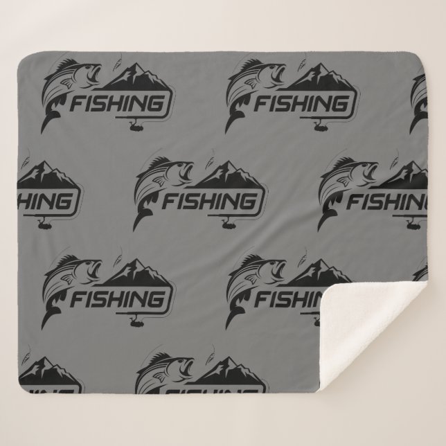 Fishing Logo Fisherman Hobby Fish graphic art Sherpa Blanket (Front (Horizontal))