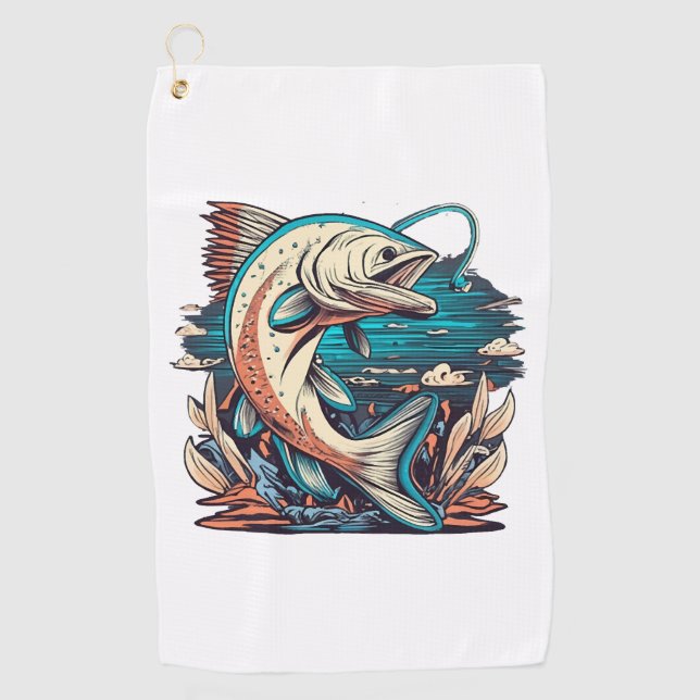 Fishing Love Fish Golf Towel (Front)