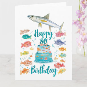 Fishing Lover 80th Birthday Watercolor Card
