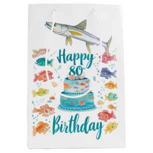 Fishing Lover 80th Birthday Watercolor Medium Gift Bag