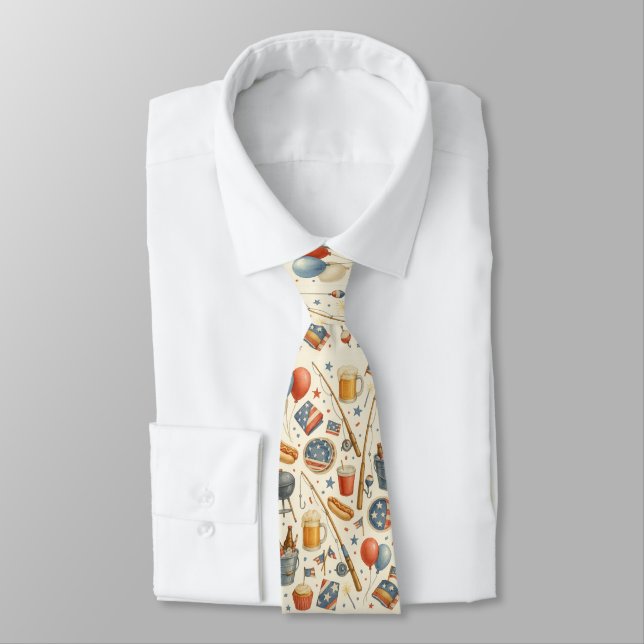 Fishing Lover American themed Neck Tie (Tied)
