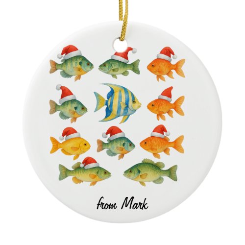 Fishing Lover Christmas Themed with Santa Hat Ceramic Ornament