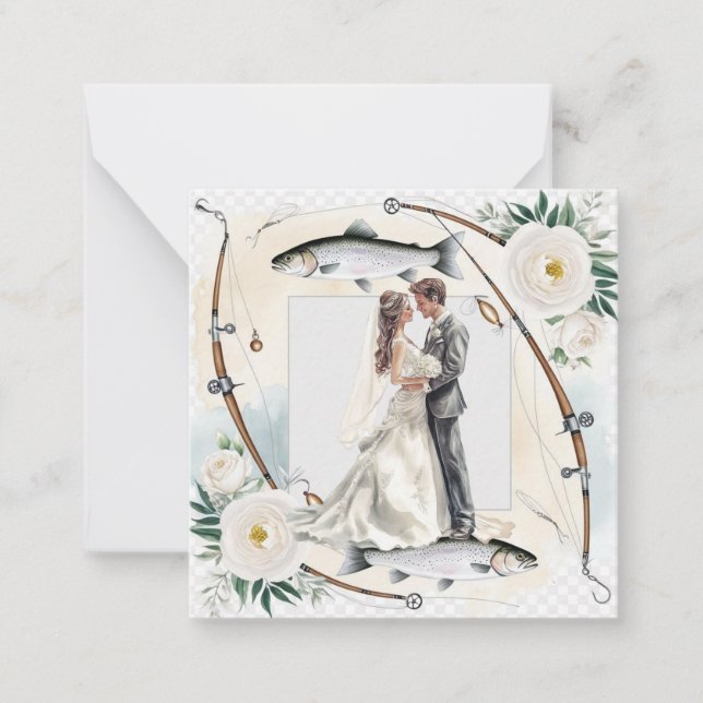 Fishing Lover Greeting Happy Wedding  Note Card (Front)