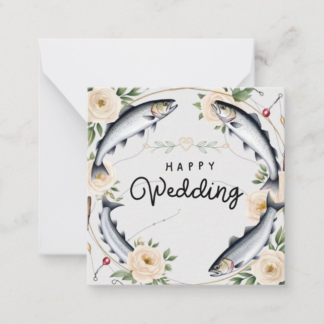Fishing Lover Greeting Happy Wedding  Note Card (Front)