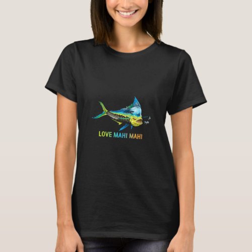Fishing Lover Love Mahi Mahi Fish Herringbone Mahi T_Shirt