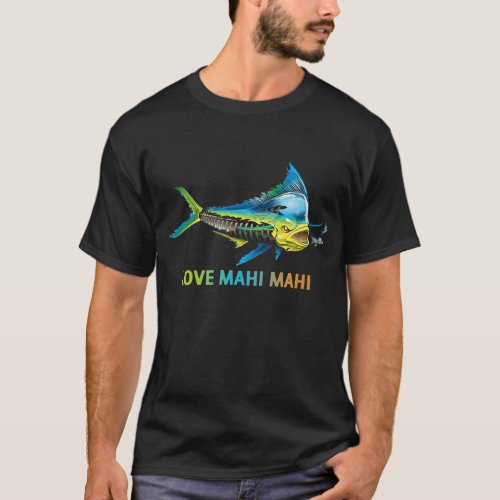 Fishing Lover love Mahi Mahi fish herringbone T_Shirt