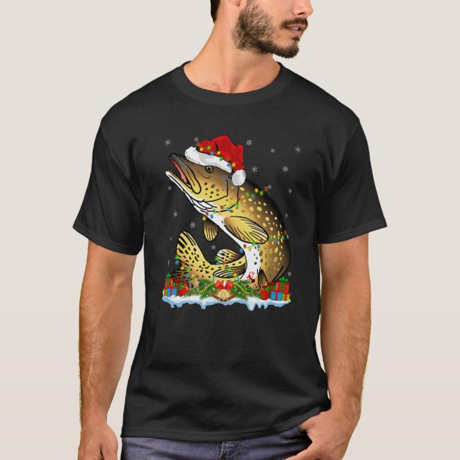 Fishing Lover Matching Santa Northern Pike Fish Ch T-Shirt (Front)