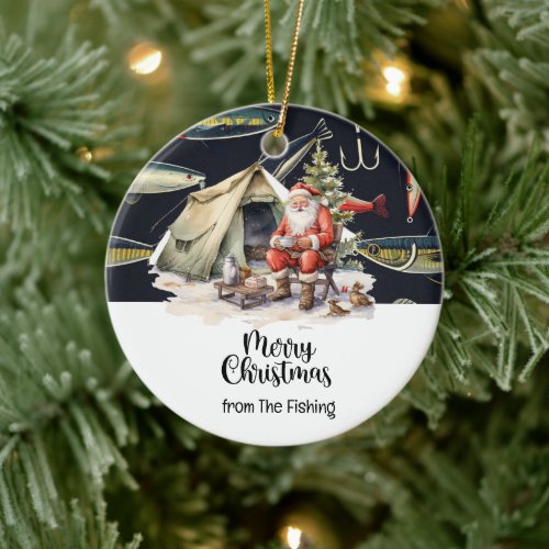 Fishing Lover Santa Claus christmas Ceramic Ornament