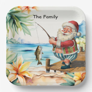 Fishing Lover Santa is Fishing Christmas in July Paper Plates